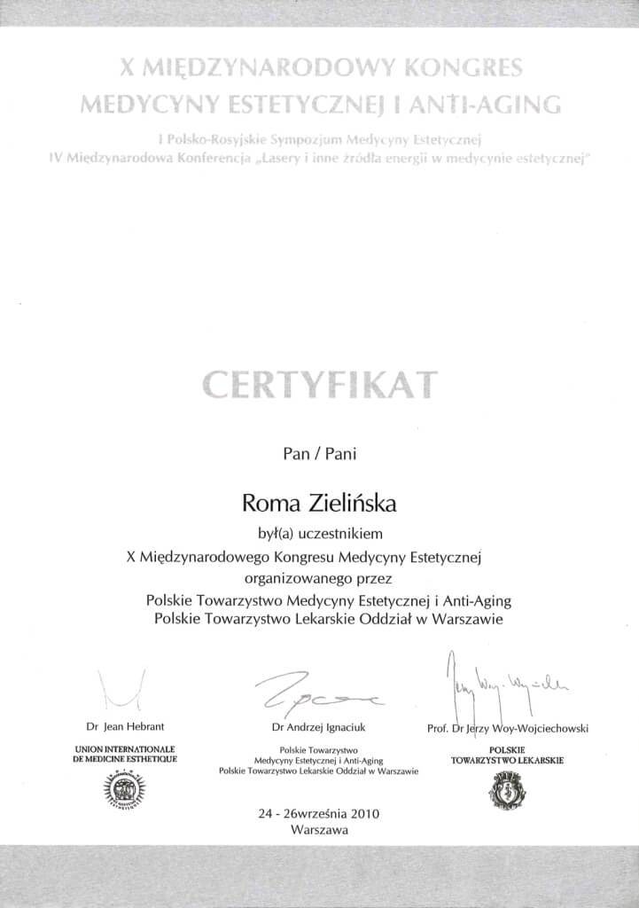 certyfikat uczestnictwa w kongresie